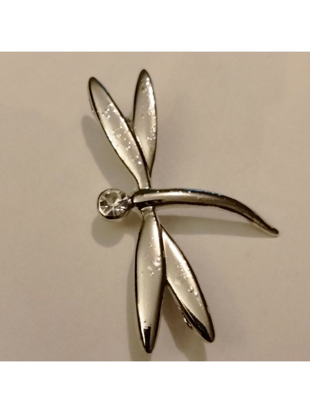 TH Dragonfly Brooch Scarf Lapel Pin Sun Dragon Silver Tone Rhinestone Head